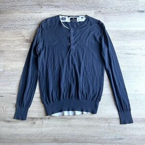 Scotch & Soda Men's Navy Henley Shirt Large Grey Lining Lightweight Top Y2K